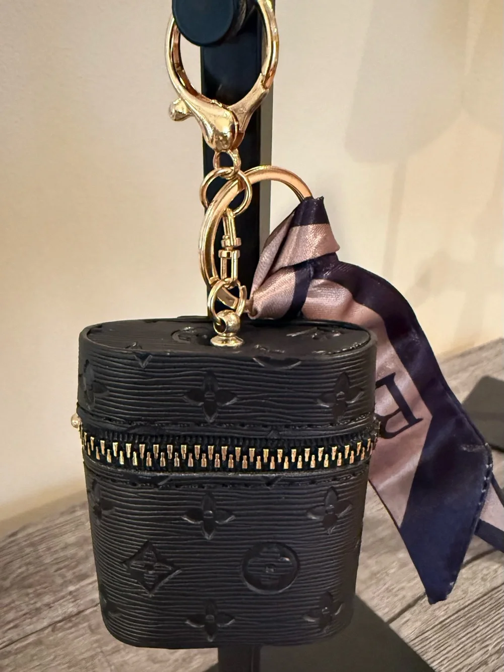 Keychain Backpack Charm Mini Bag Small Lipstick Pouch Black W Silk Like Scarf